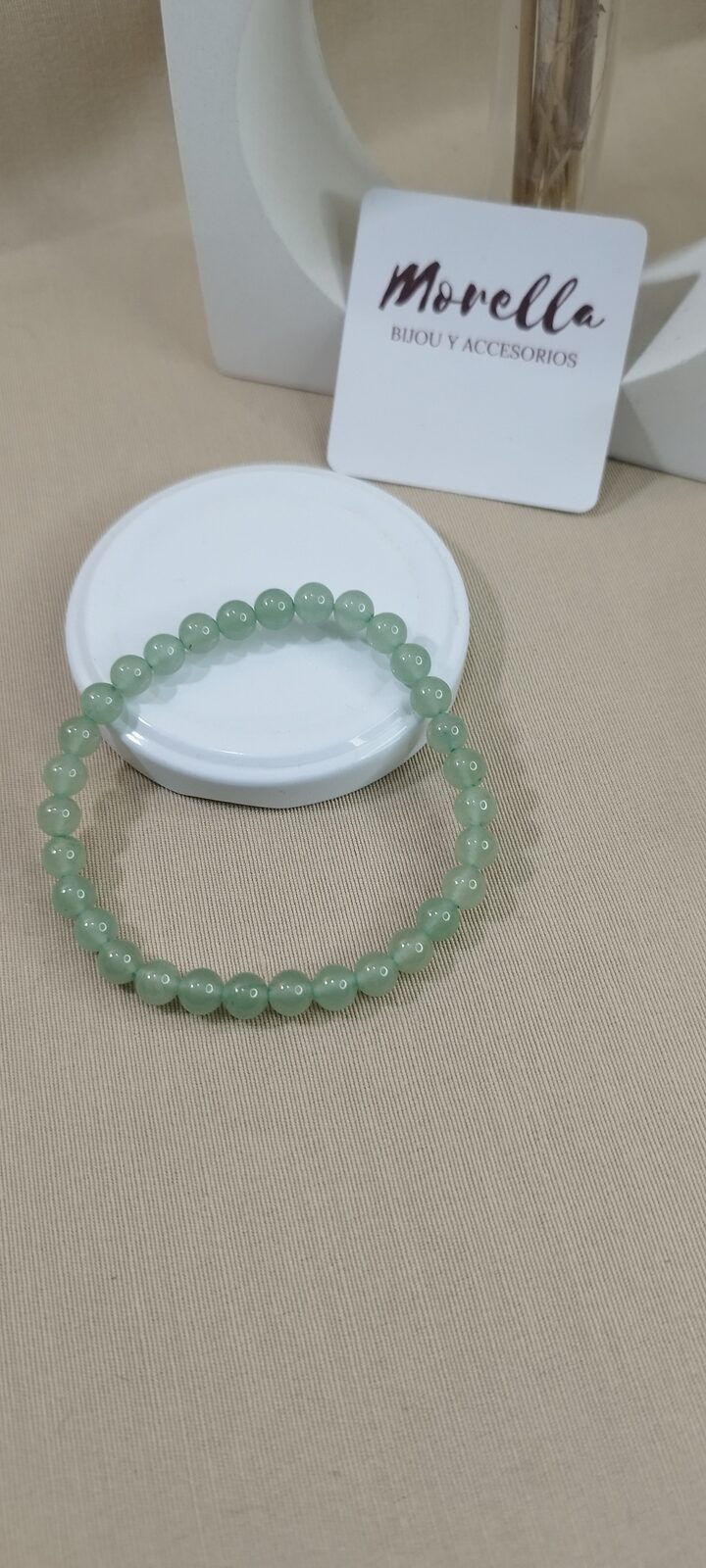 Pulsera  6 mm en piedra cuarzo verde