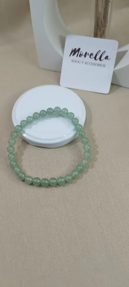 Pulsera  6 mm en piedra cuarzo verde