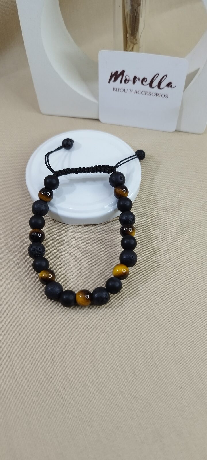 Pulsera en ojo de tigre ,onix y lava negra