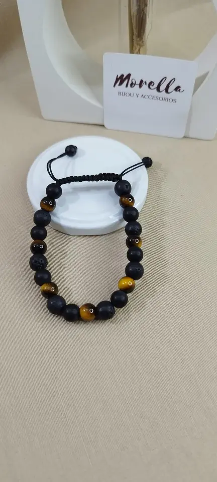 Pulsera en ojo de tigre ,onix y lava negra