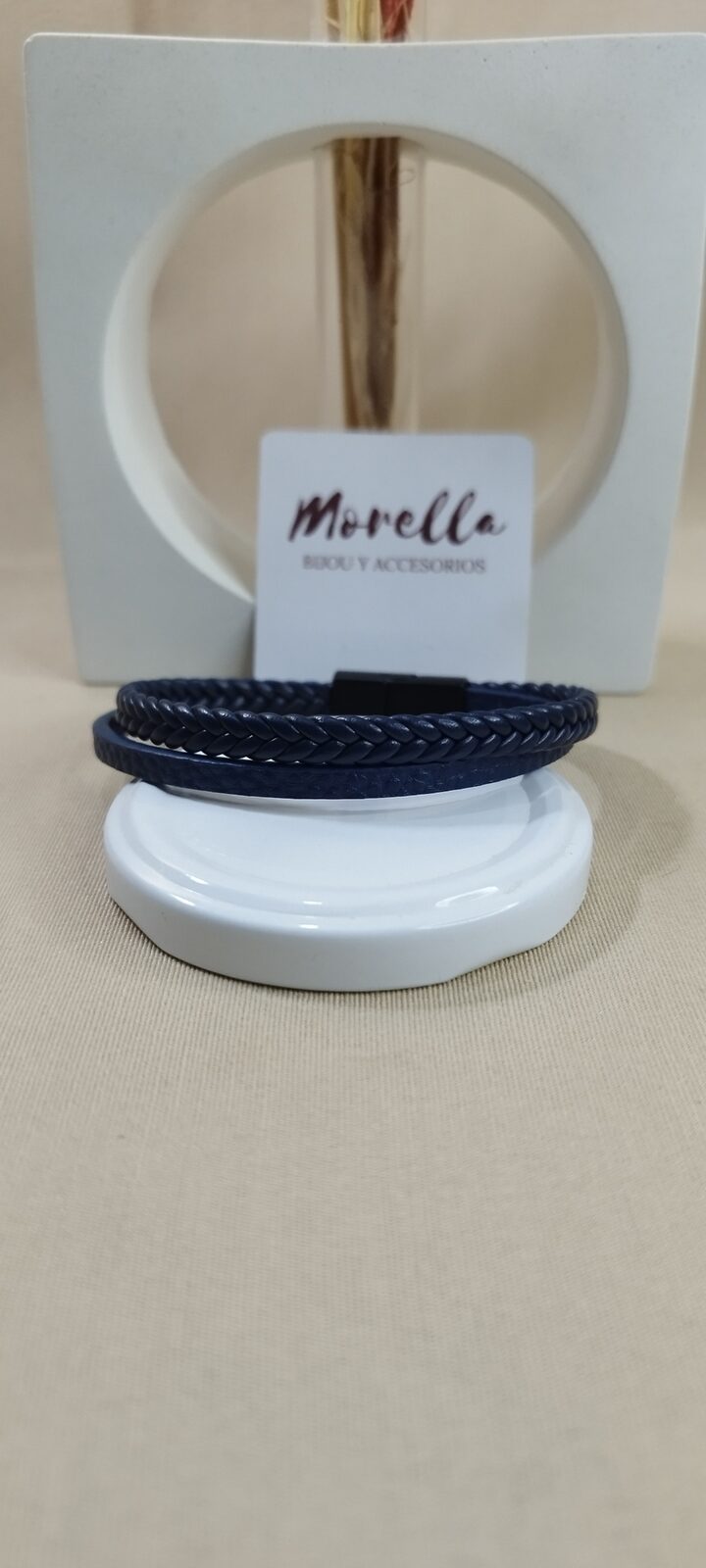 Pulsera doble trenzada/lisa azul