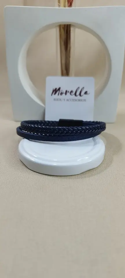 Pulsera doble trenzada/lisa azul