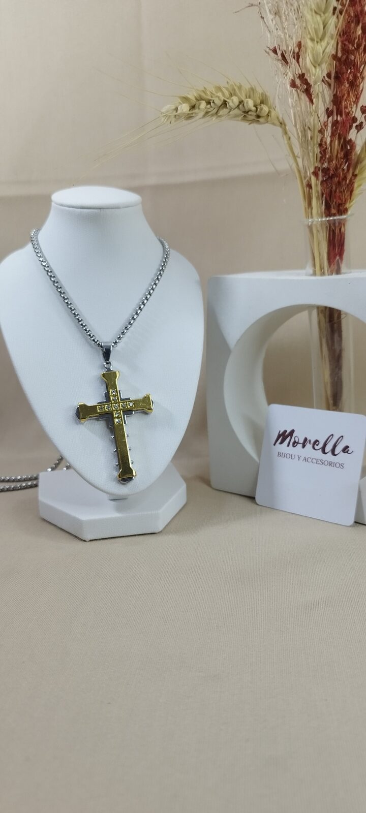 Cadena 60x3 con dije cruz dorado/plateado