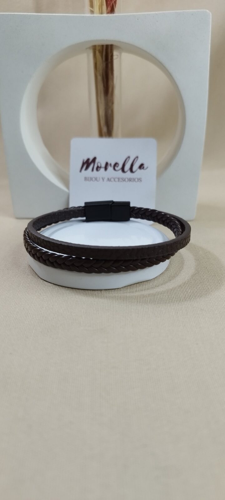 Pulsera trenzada/lisa marron