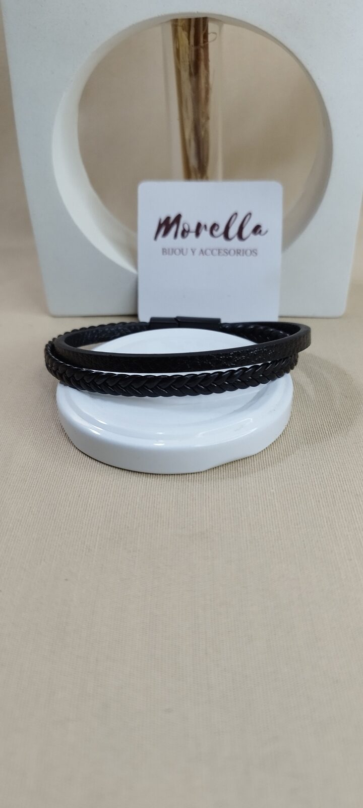 Pulsera doble Trenzada/lisa negra