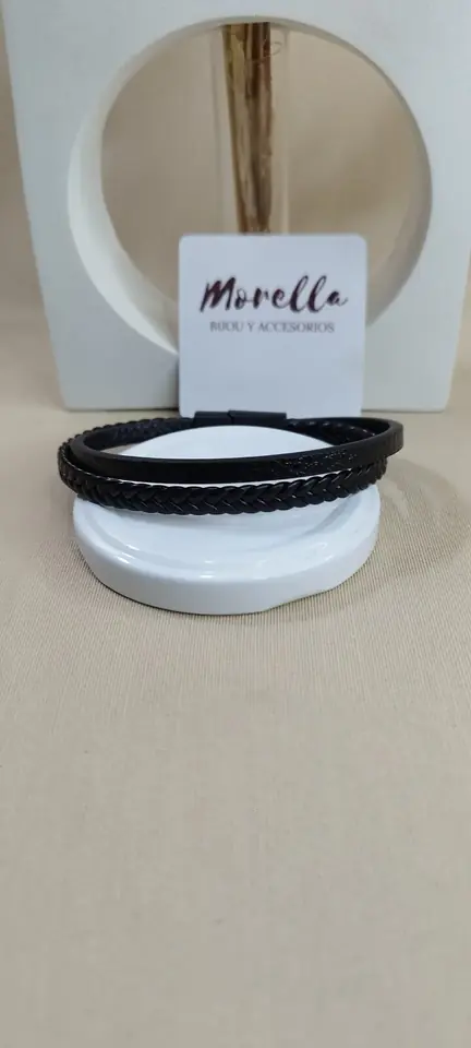 Pulsera doble Trenzada/lisa negra