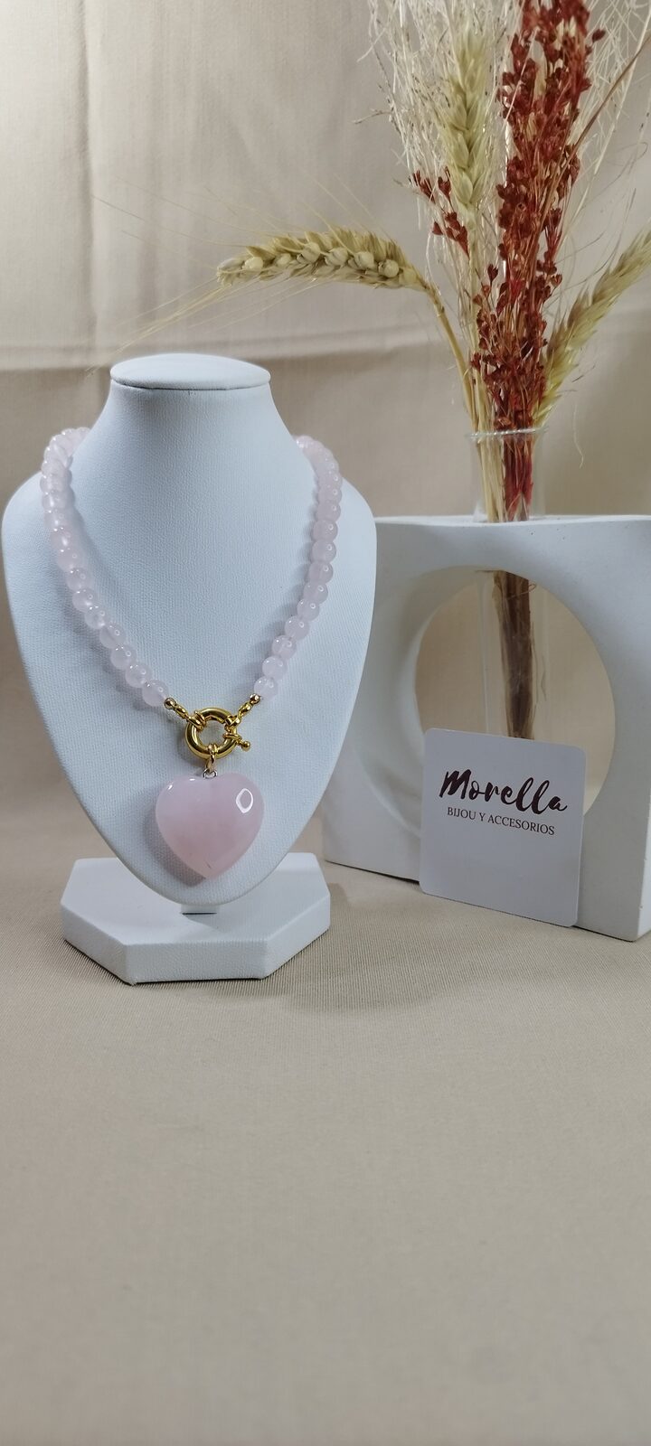 Collar con corazón cuarzo rosa