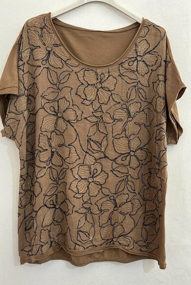 650/0089 Blusa en Lino y algodón con brillos