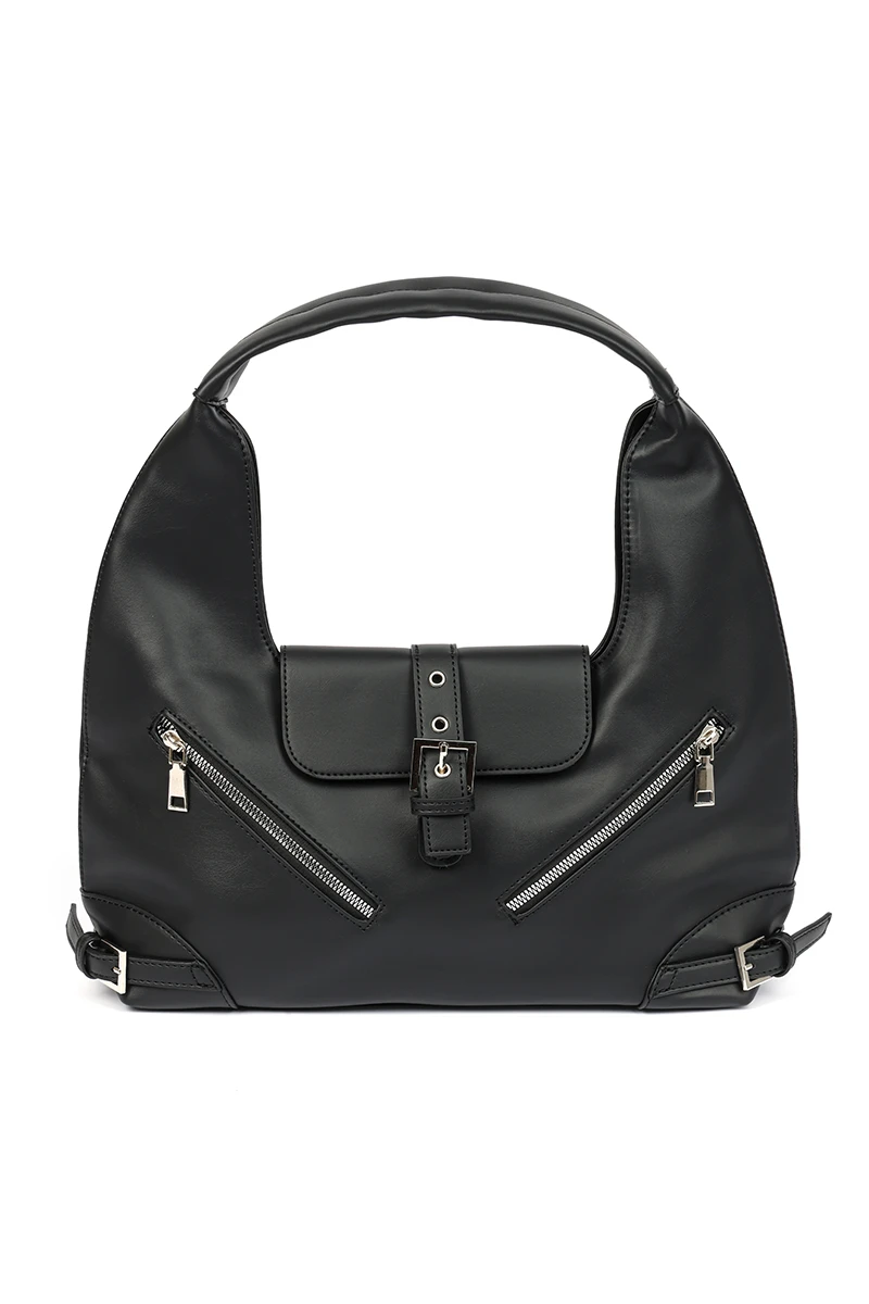 Cartera en color negro con detalles de cierres