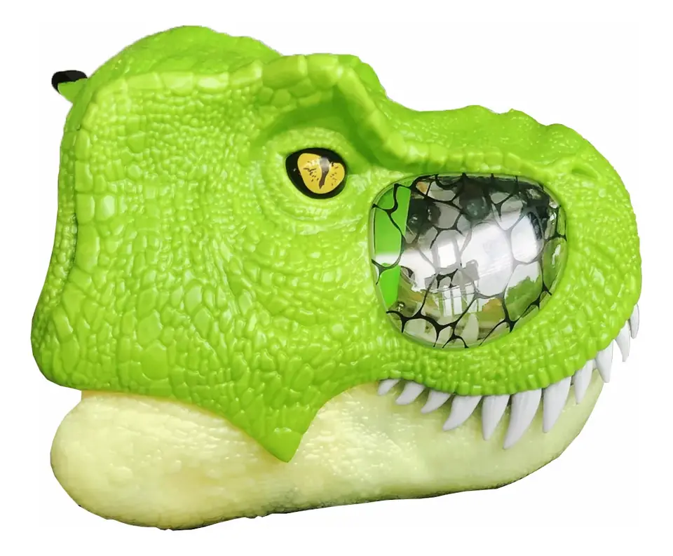 Máscara De Dinosaurio Fluorescente Movimiento Luces Y Sonido Color Verde Lima Tiranosaurio
