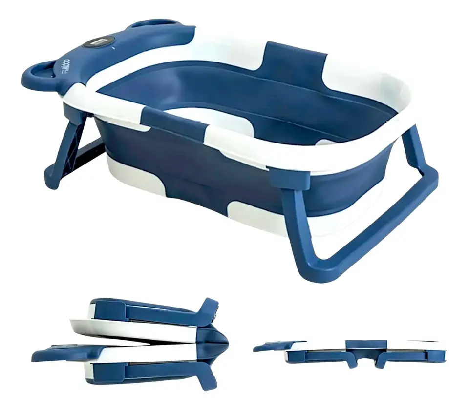 Bañera Compacta Y Portátil Con Doble Plegado Bebesit Color Azul Detector Temperatura