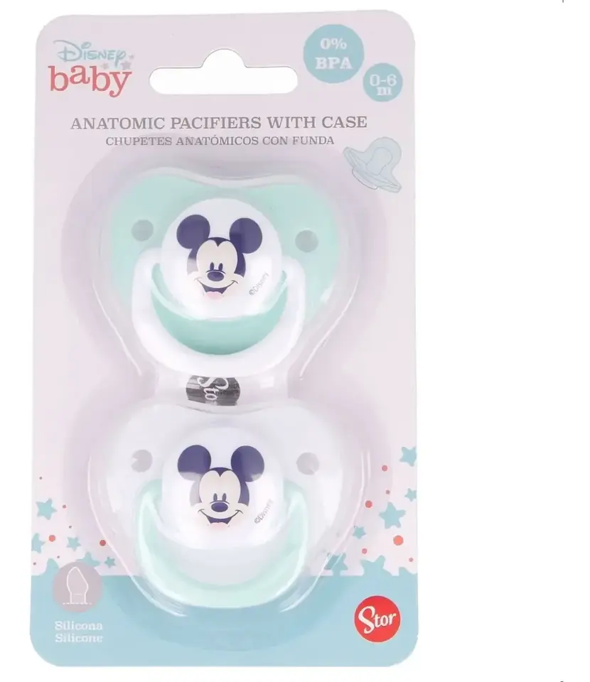 Pack X2 Chupetes De Silicona Anatómica Mickey Mouse 0-6 M Color Azul Período De Edad 0-6 Meses