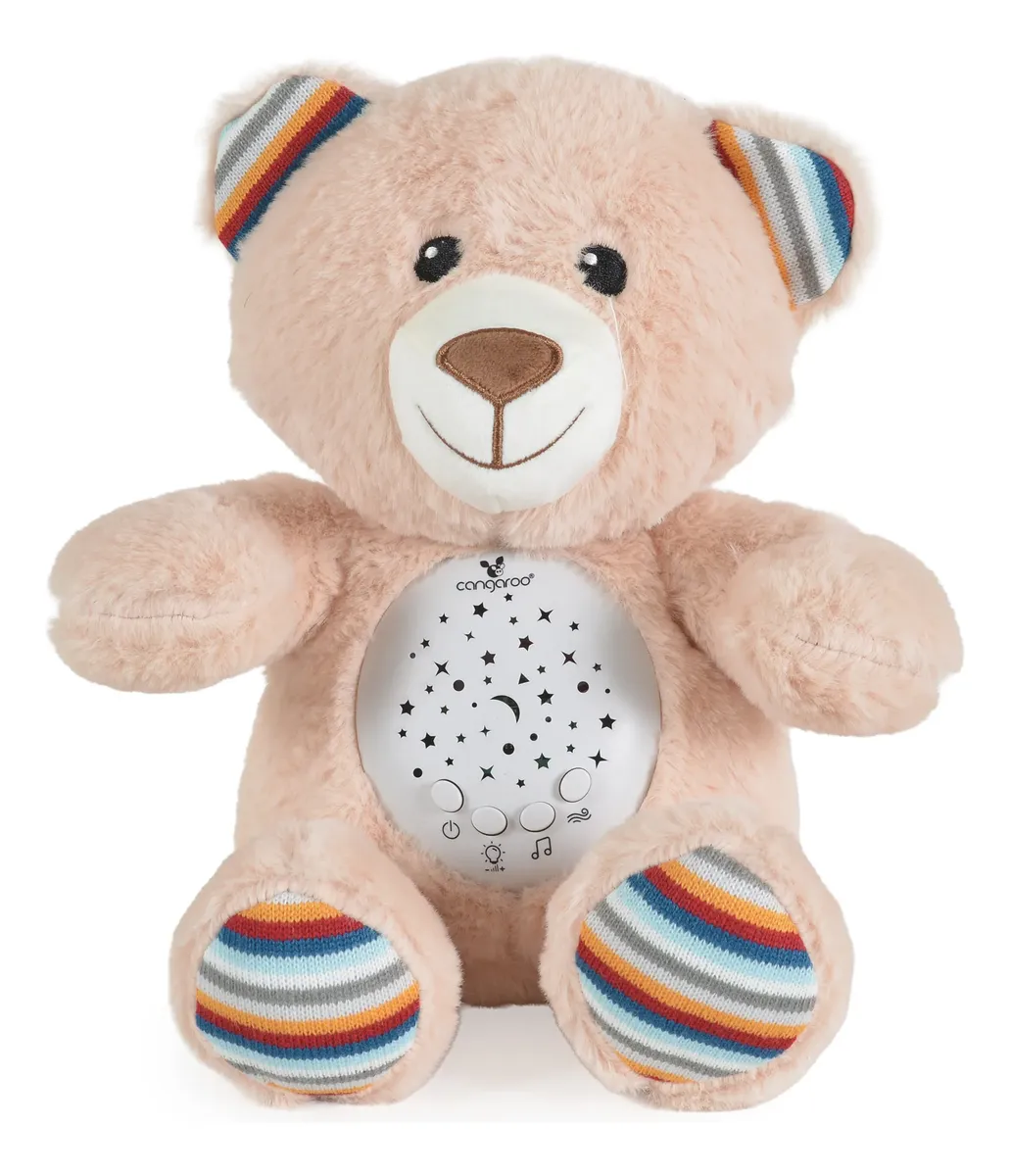 Oso De Peluche Cangaroo Proyector Con Música Y Luz Nocturna Beige 25cm