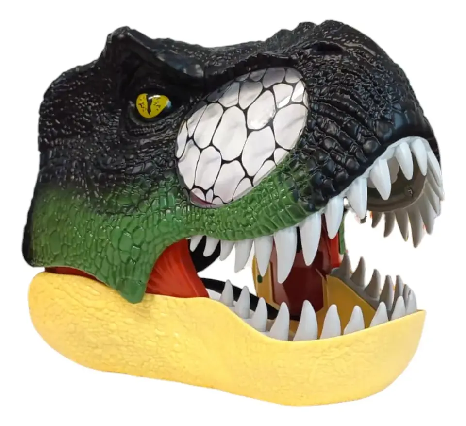 Cabeza Mascara De Dinosaurio Con Luz Y Sonido Color Verde