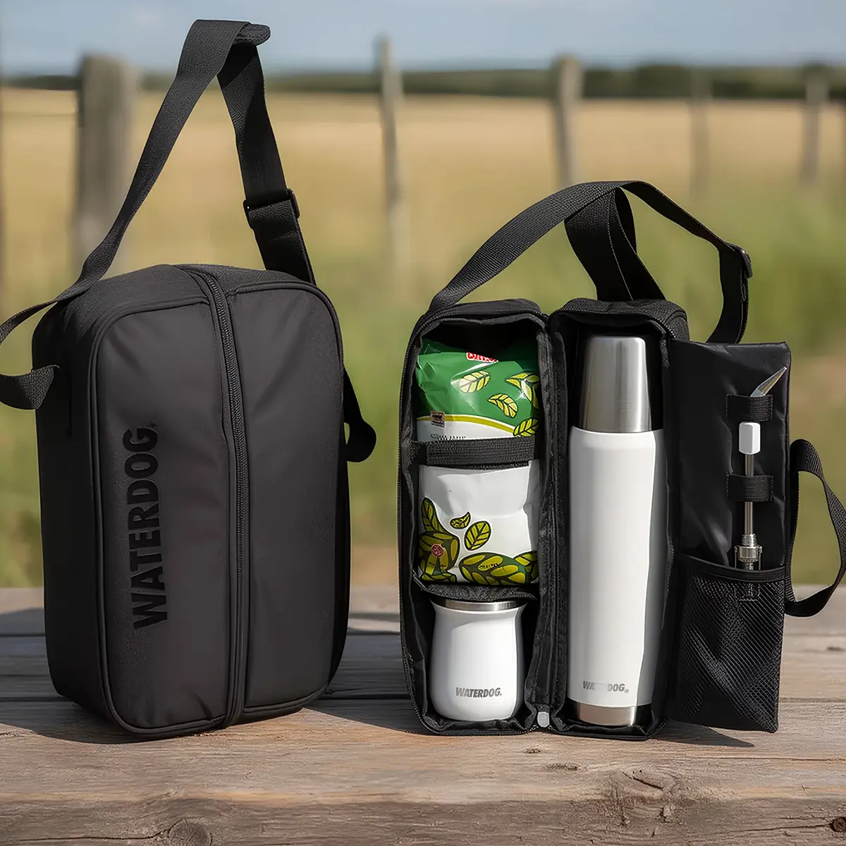 Bolso Matero Waterdog Porta Termo 1000ml Doble Cierre Correa Negro