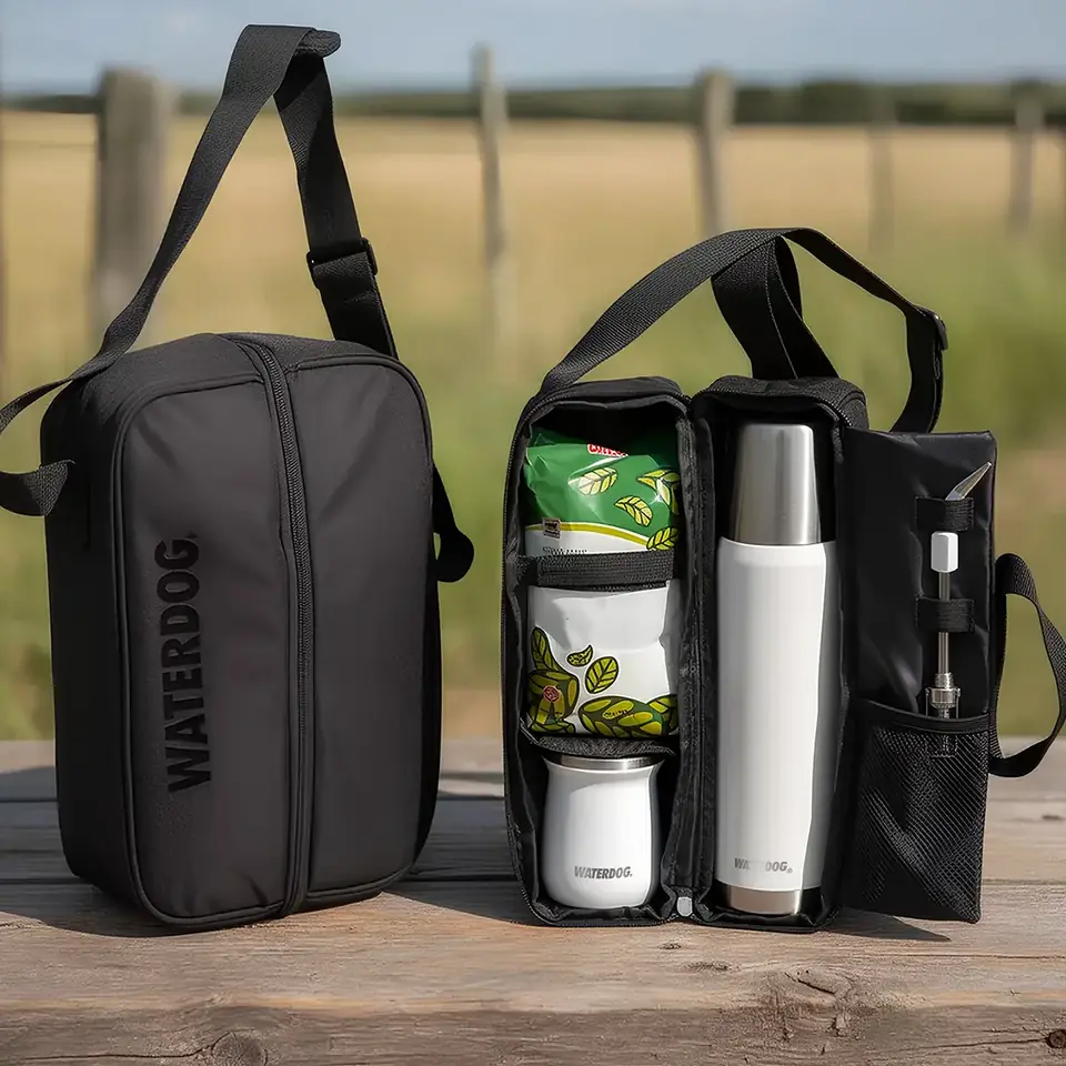 Bolso Matero Waterdog Porta Termo 1000ml Doble Cierre Correa Negro