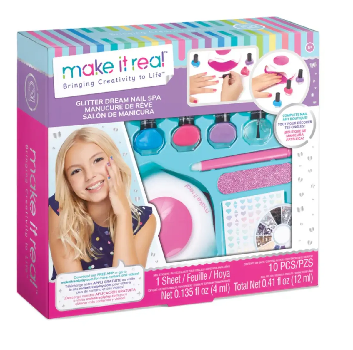 JUEGO SPA DE UÑAS CON PURPURINA DE ENSUEÑO MAKE IT REAL