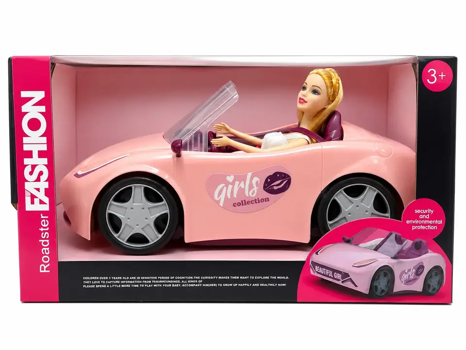 Auto Roadster Fashion Convertible Rosado Con Muñeca Rosado 35cm Largo