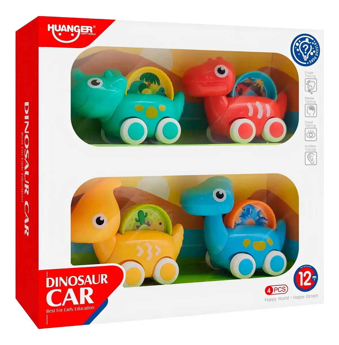Set 4 Dinocar Autito Dinosaurio Auto Plástico Bebé Huanger
