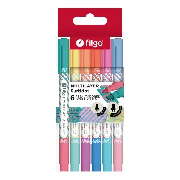 Resaltador Filgo Multilayer Superposición Doble Punta X6