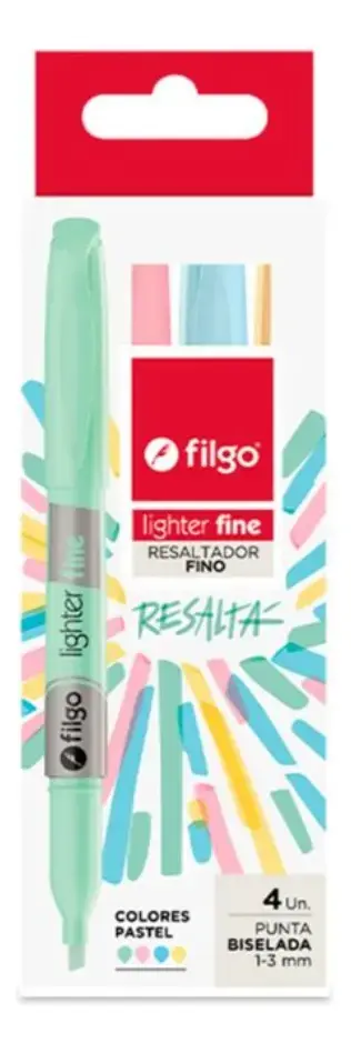 Resaltador Filgo Pastel Punta Biselada Pack 4 Lighter Fine