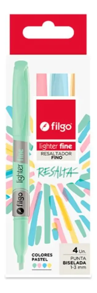 Resaltador Filgo Pastel Punta Biselada Pack 4 Lighter Fine Para Papel
