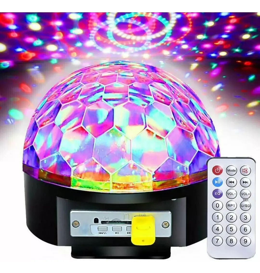 Parlante Con Luces Media Esfera Bluetooth Control Negro