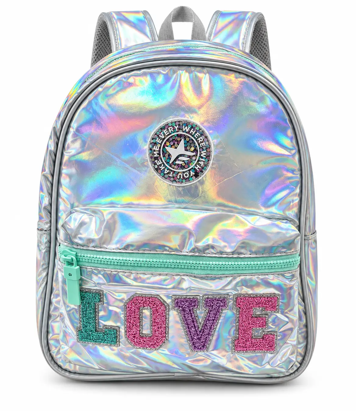 Mochila Espalda Chica Love Footy - Sharif Express Color Plateado Diseño De La Tela Liso