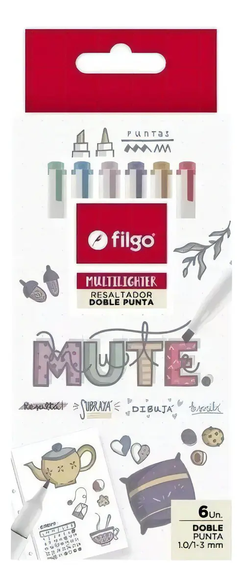 Resaltadores Doble Punta Filgo Multilighter Mute x6 Tinta Acuosa