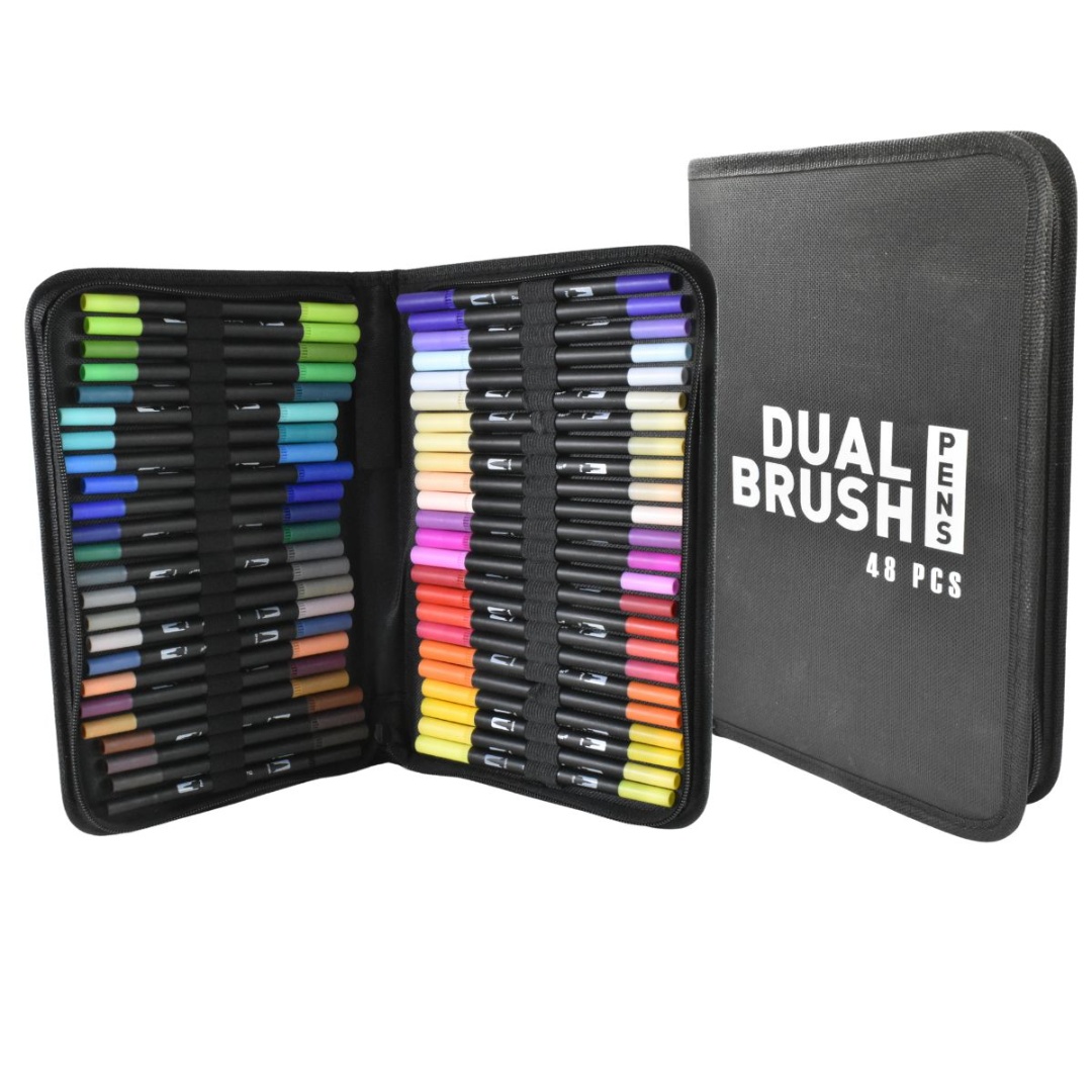 Marcadores doble punta en estuche x48pcs