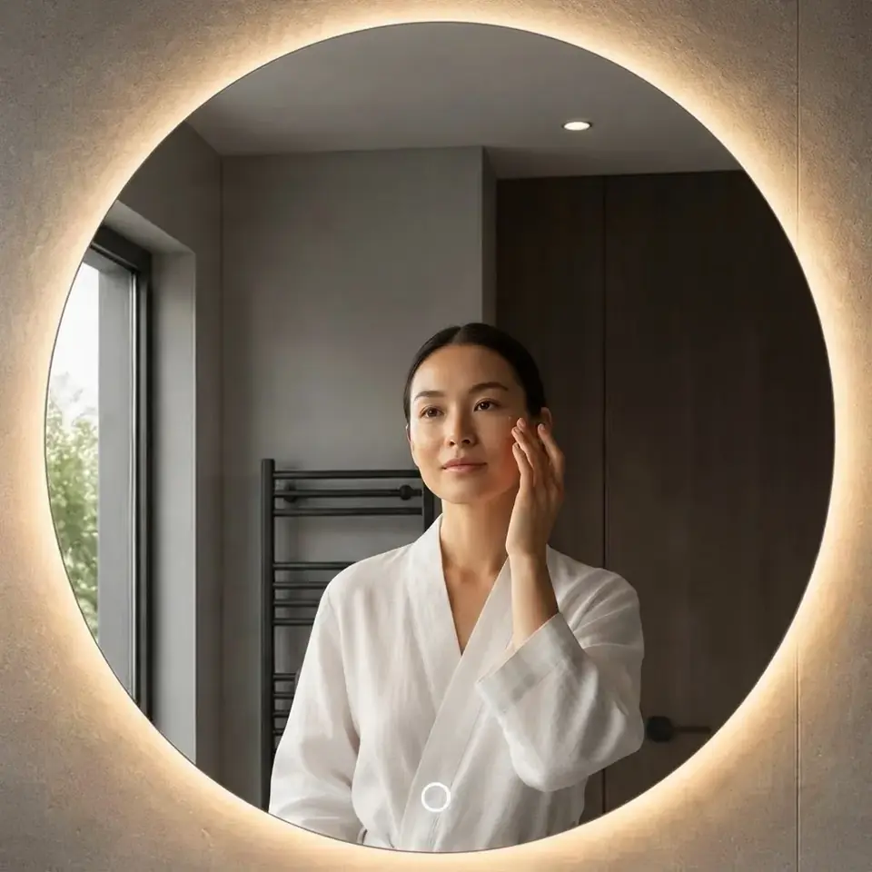 Espejo Led Circular De Baño Con 3 Tonos De Luz Táctil 220v