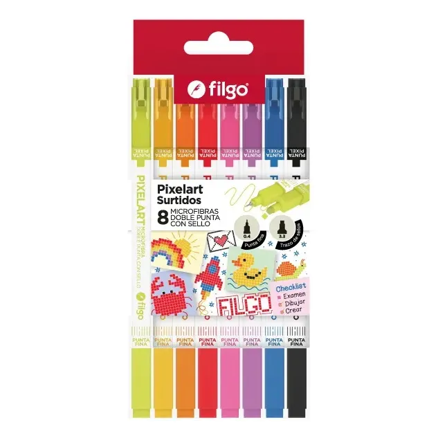 Microfibra Filgo Doble Punta Con Sello Pixelart 8 Colores