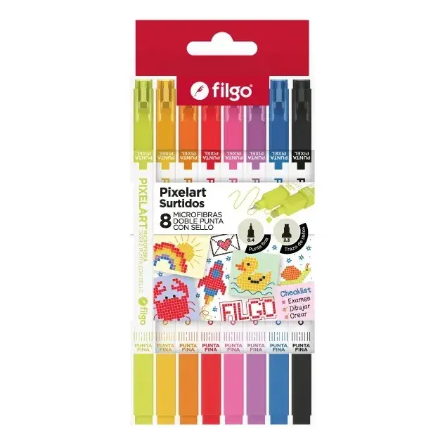 Microfibra Filgo Doble Punta Con Sello Pixelart 8 Colores