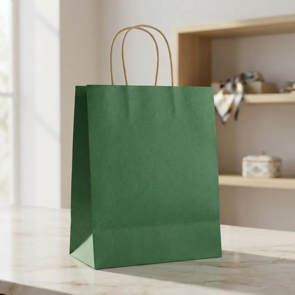 Bolsa de papel verde para regalos 32x42x11cm