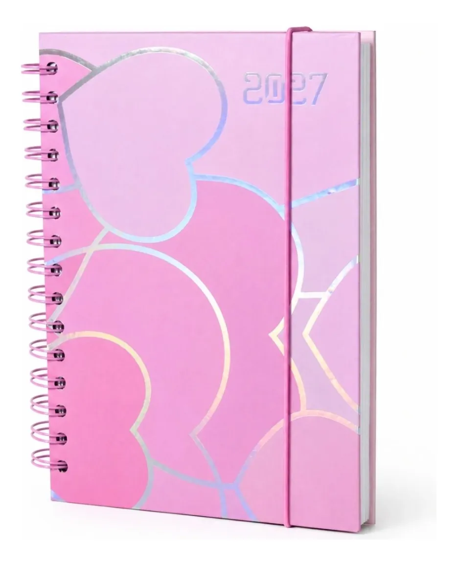 Agenda 2027 Diaria Diseño Corazones Rosa
