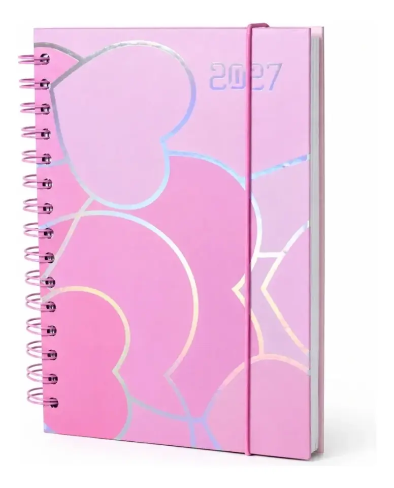 Agenda 2027 Diaria Diseño Corazones Rosa