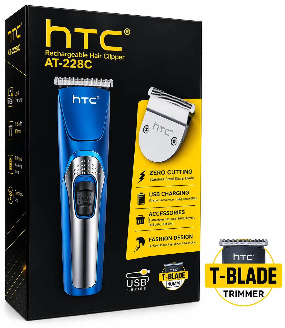 Corta Pelo Barba  HTC AT-228C Apta P/dibujos Motor Profesional