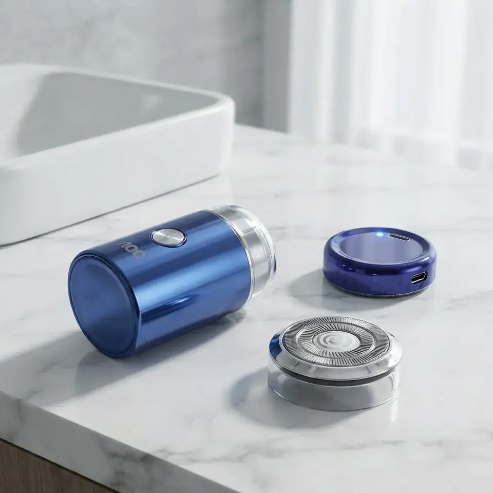 Afeitadora Eléctrica Aoc Compacta Azul Recargable Para Barba