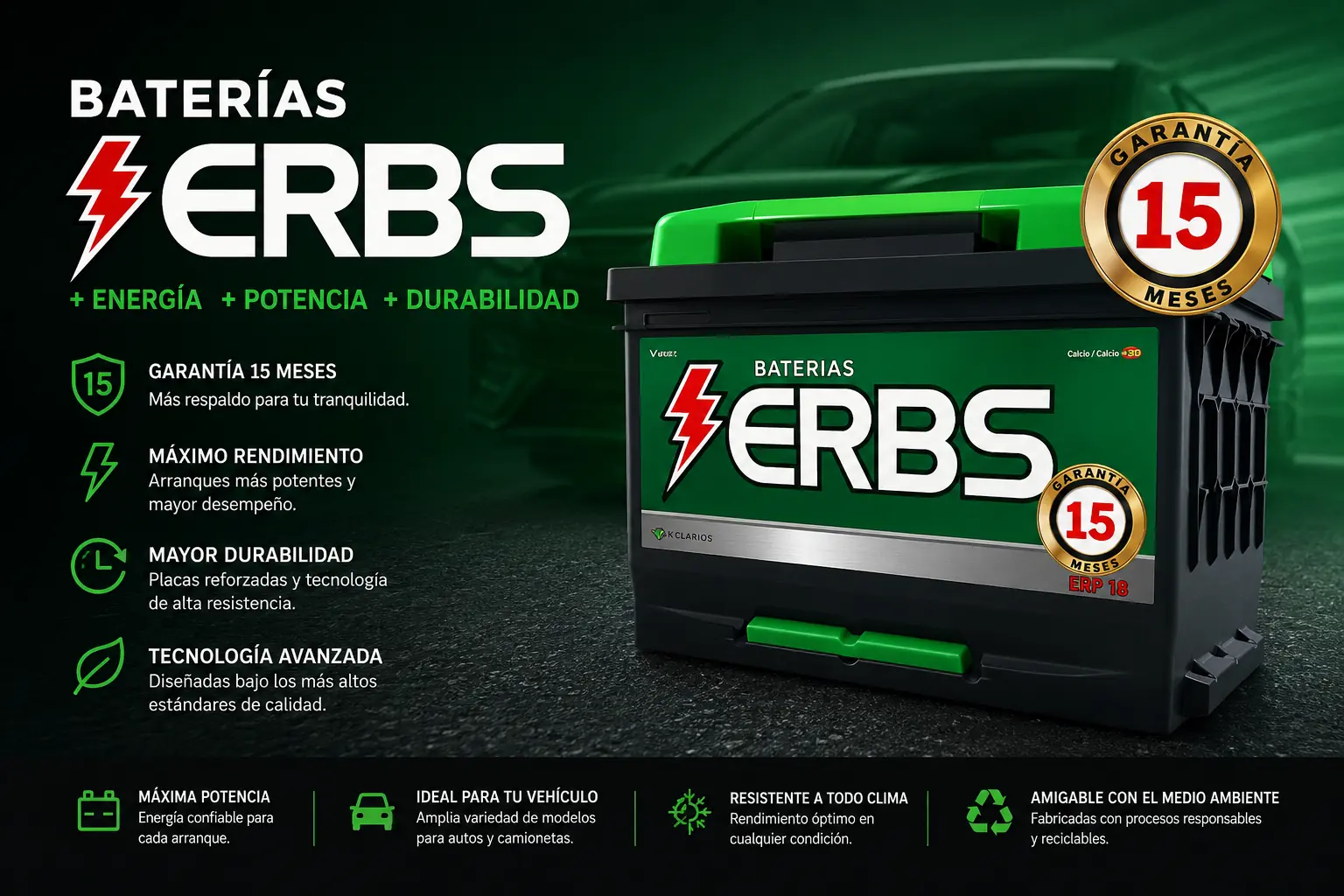 Batería ERBS 100Ah borne izquierdo