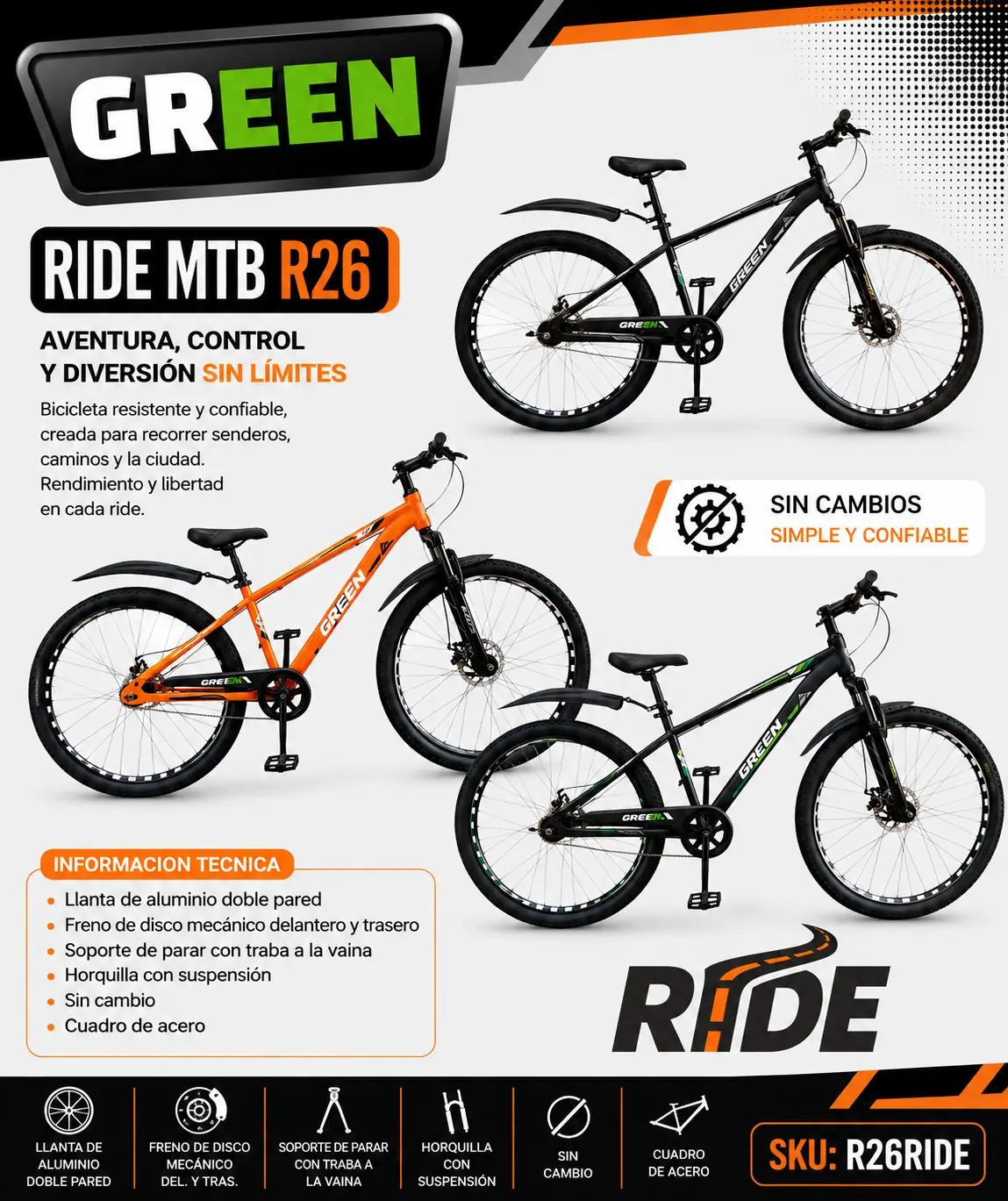 Bicicleta RIDE MTB R26 sin cambios