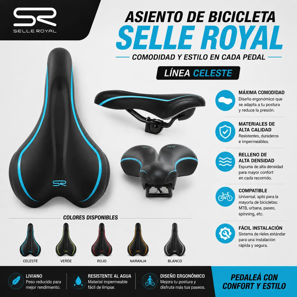 Asiento Bicicleta Selle Royal Línea Celeste