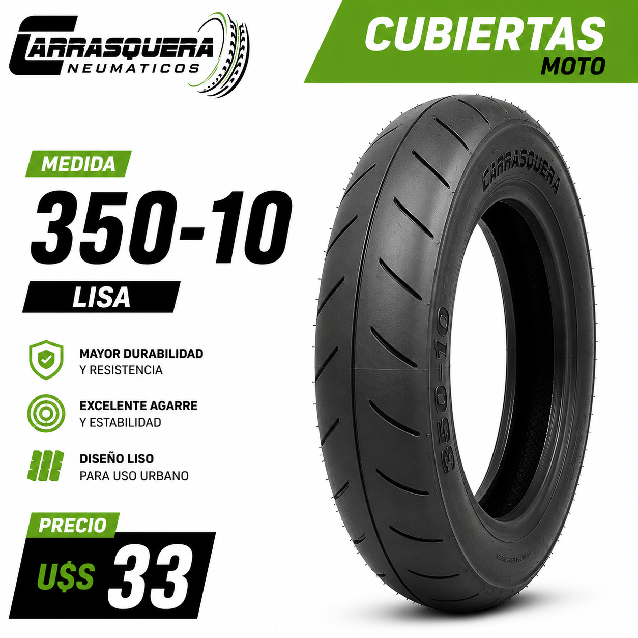 Cubierta Moto 350-10 Lisa Carrasquera