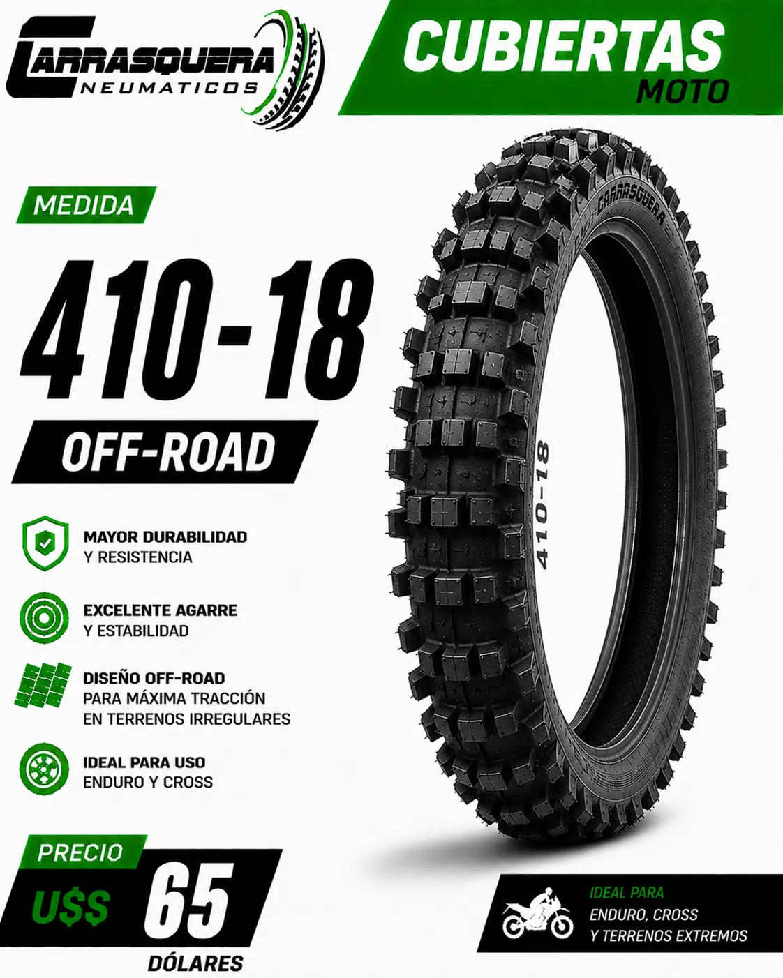 Cubierta Moto 410-18 Off Road Carrasquera