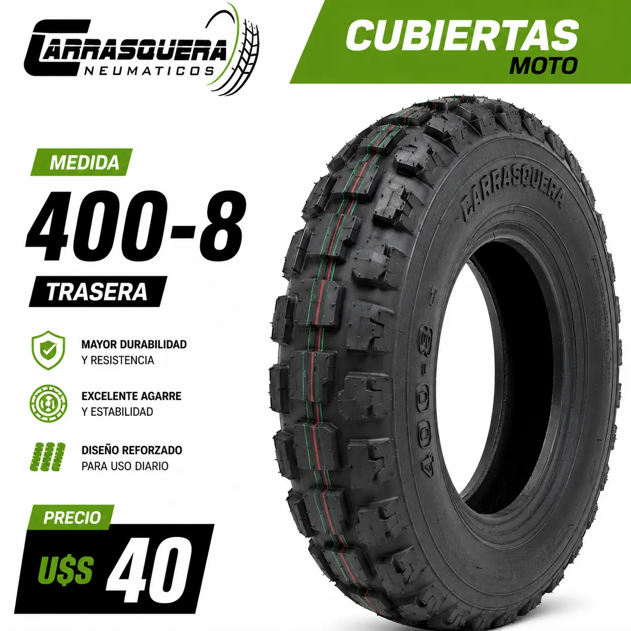 Cubierta Moto 400-8 Trasera Carrasquera