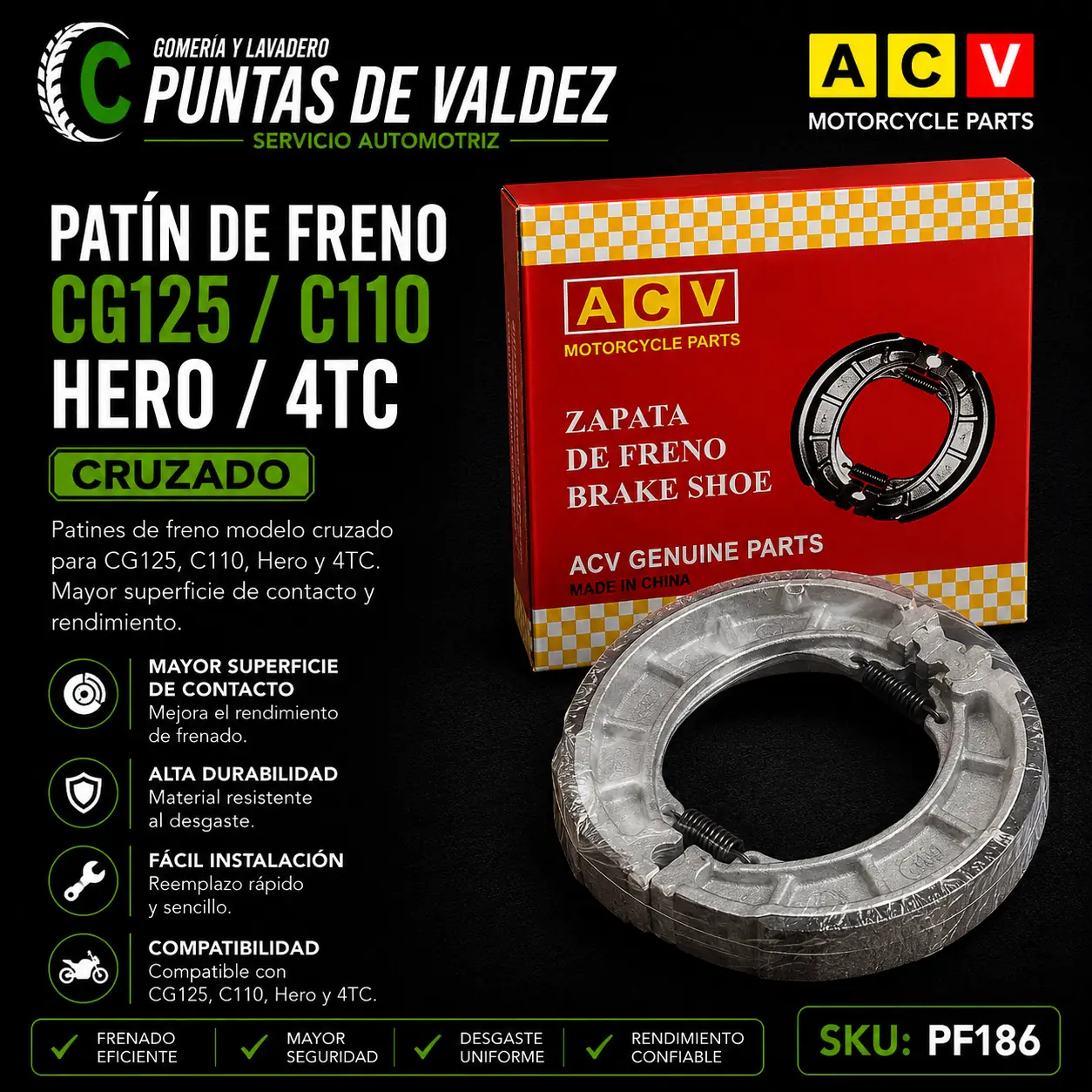 Patín de Freno CG125 / C110 / Hero / 4TC Cruzado