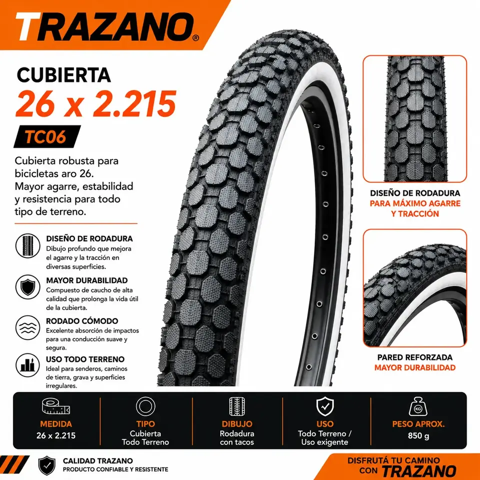 Cubierta Trazano 26 x 2.215 Banda Blanca