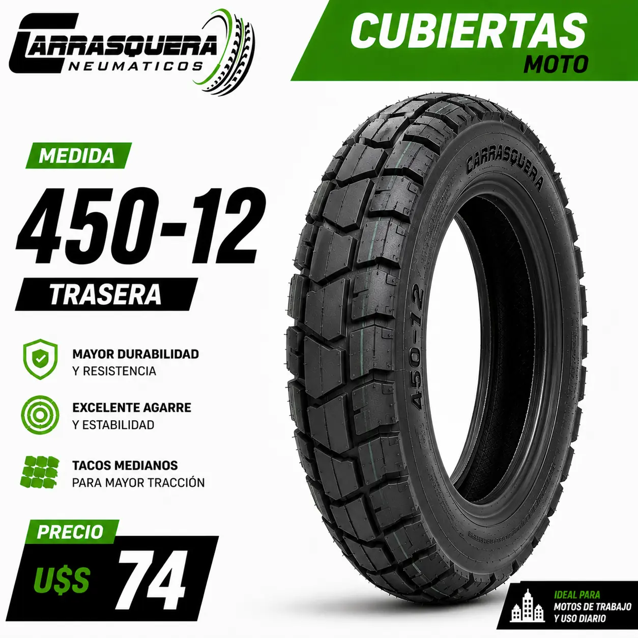 Cubierta Moto 450-12 Trasera Carrasquera