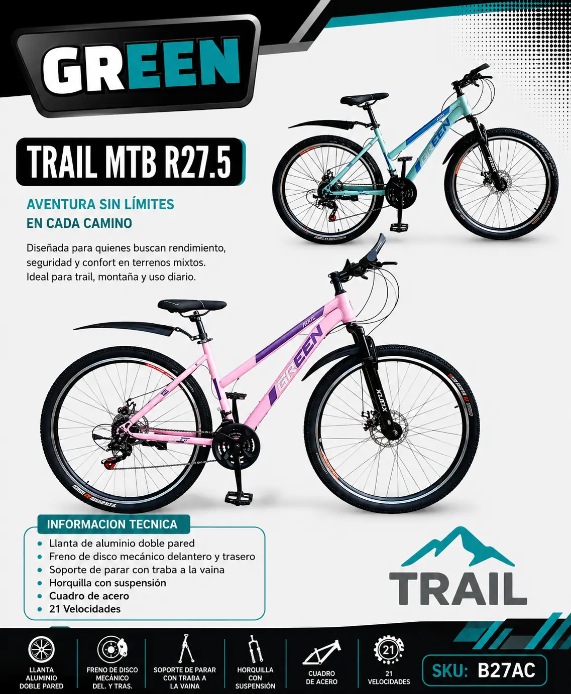 Bicicleta TRAIL MTB R27.5 Dama