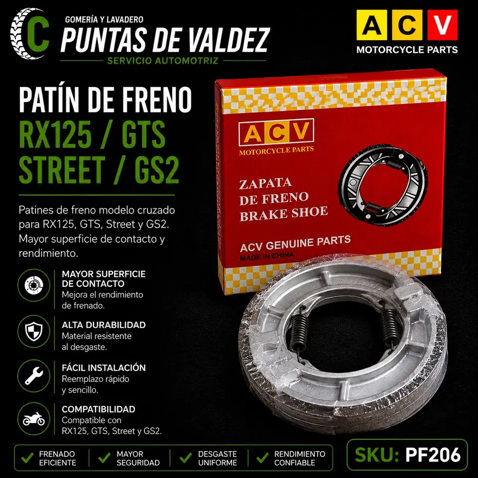 Patín de Freno Trasero ACV PF206 RX125 / GTS / Street / GS2