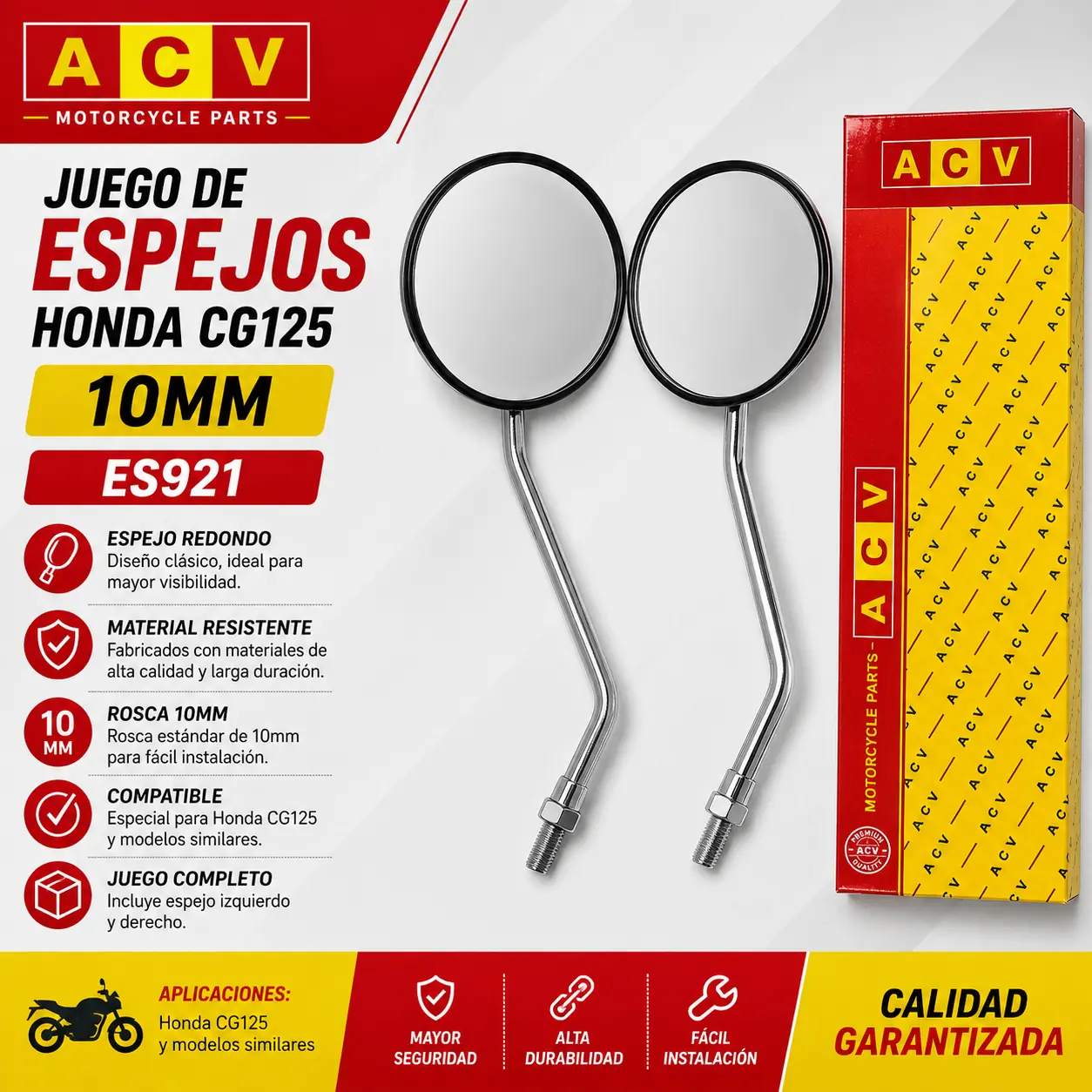 Juego de Espejos Honda CG125 10mm ACV